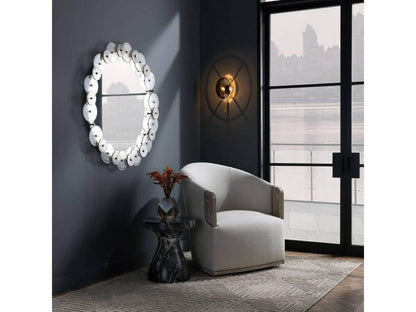 Reveal Bone Linen Cerused Oak Lounge Chair with Nailhead Trim