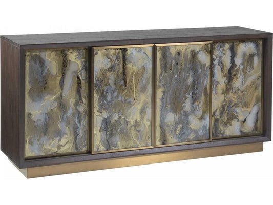 Home Verbatim 67-Inch Sliding Door Media Console in Brown Ceruse Wood