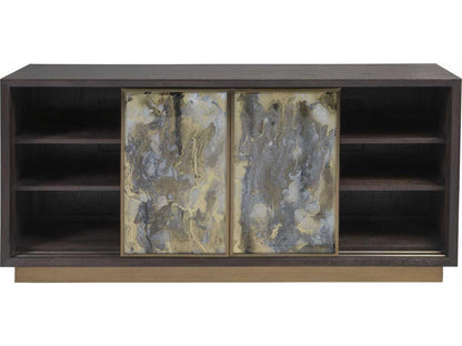 Home Verbatim 67-Inch Sliding Door Media Console in Brown Ceruse Wood