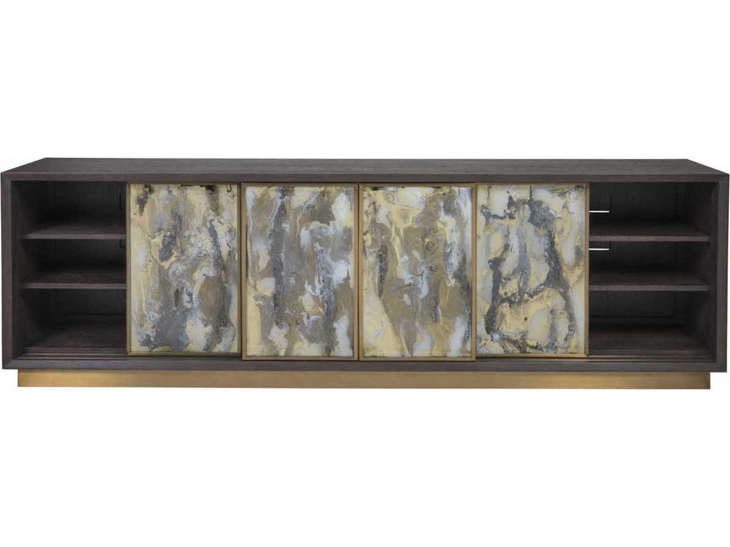 Home Verbatim 100-Inch Sliding Door Hardwood Media Console in Brown Ceruse