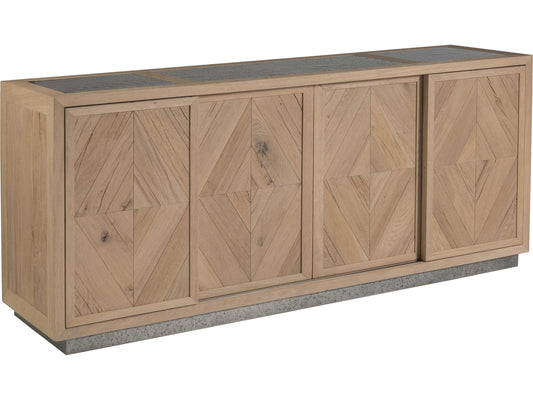 Home Verite 68-Inch Media Console in Light Oak and Antiqued Gun Metal