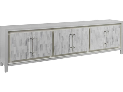 Home Elation White Long Media Console with Faux Horn Resin and Nickel Clasps