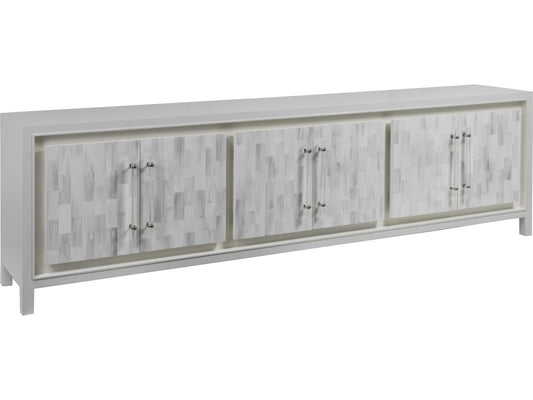 Home Elation White Long Media Console with Faux Horn Resin and Nickel Clasps