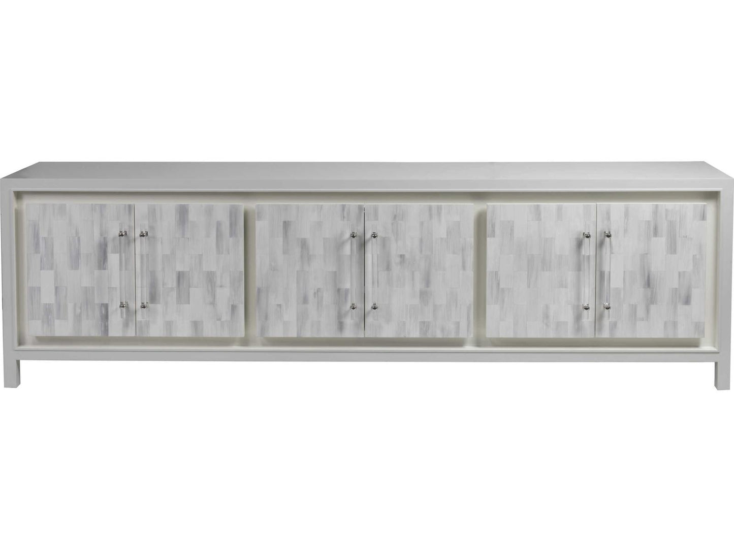 Home Elation White Long Media Console with Faux Horn Resin and Nickel Clasps