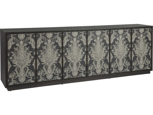 Venerato 99-Inch Media Console TV Stand in Mocha Wood and Fabric