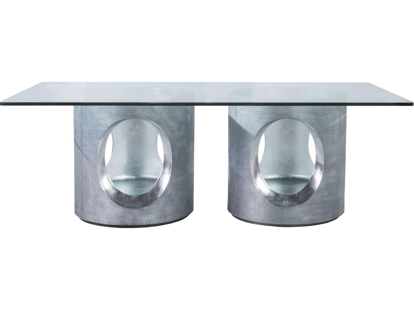 Home Signature Designs Circa Rectangular Dining Table in Gray with Silver Leaf Accents