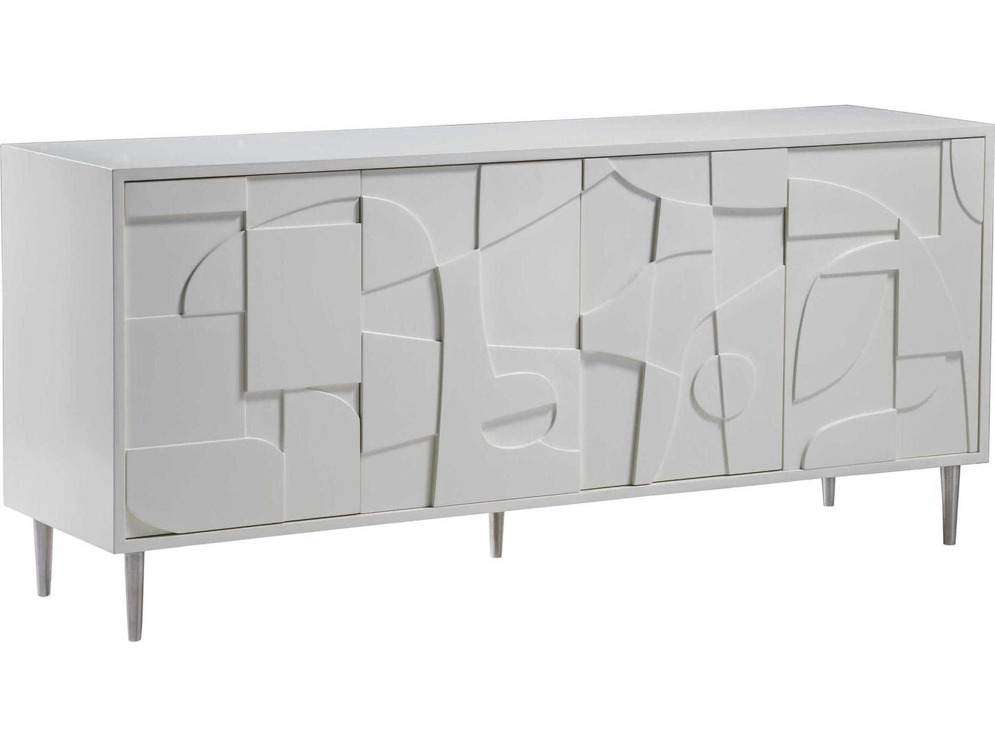 Home Bardo Rectangle Media Console Table in Matte Soft White with Stainless Steel