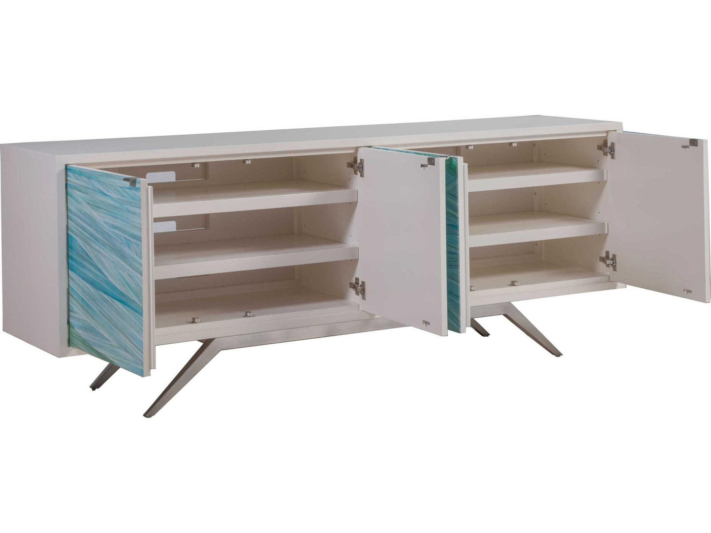 Home Blue Wave Media Console Ivory with Hand Painted Azure Doors