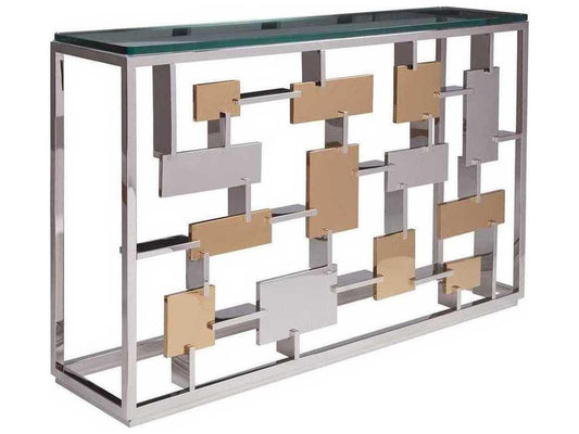 Cityscape Rectangular Glass Warm Polished Console Table