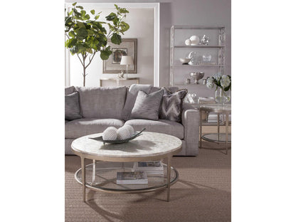 Home Gravitas Round Coffee Table with Capiz Shell Top and Champagne Foil