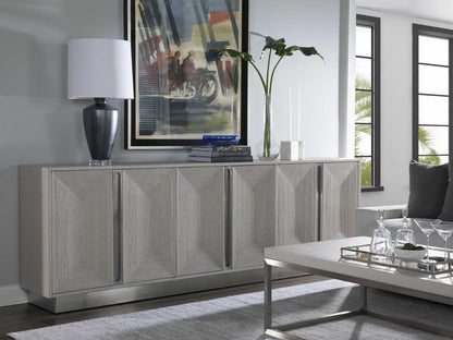 Home Gradient Long Media Console in Cerused White Grey
