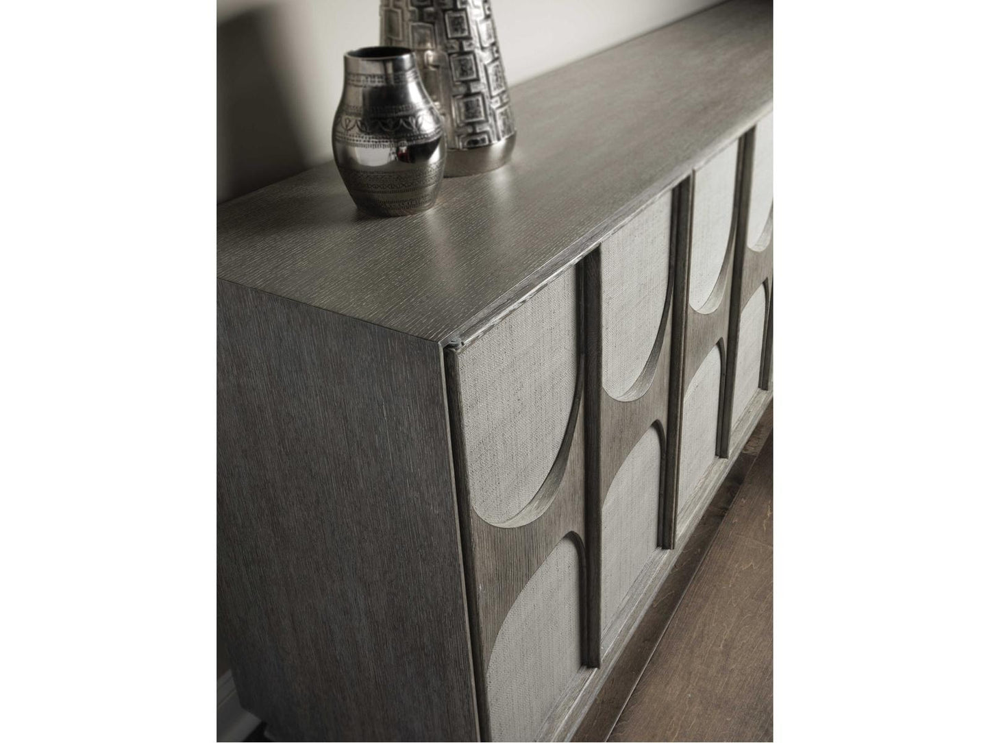 Home Monstuart Long Media Console Buffet in Warm Grey Wire Brushed Oak