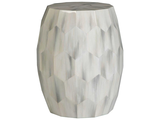 Home Signature Designs Bello Faceted Drum End Table in White Gray Faux Horn
