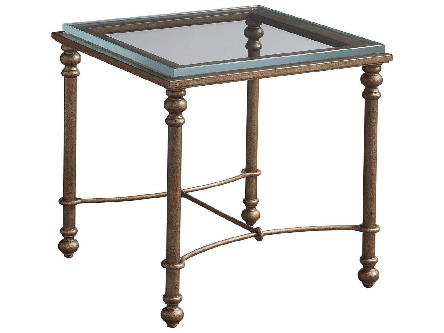 Laguna Bluff Square End Table in Textured Burnished Brass and Glass