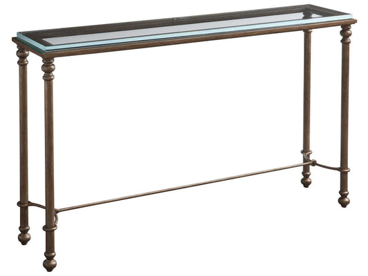 Laguna Bluff Console Table in Textured Burnished Brass and Glass
