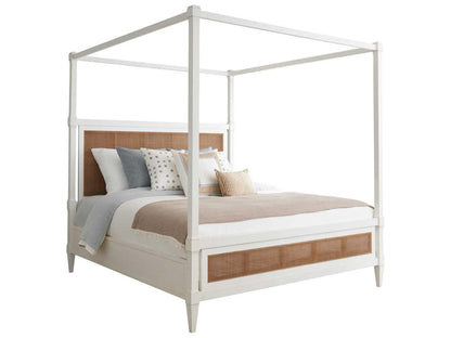 Laguna King Strand Poster Bed in Tides White with Woven Cane
