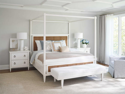 Laguna King Strand Poster Bed in Tides White with Woven Cane