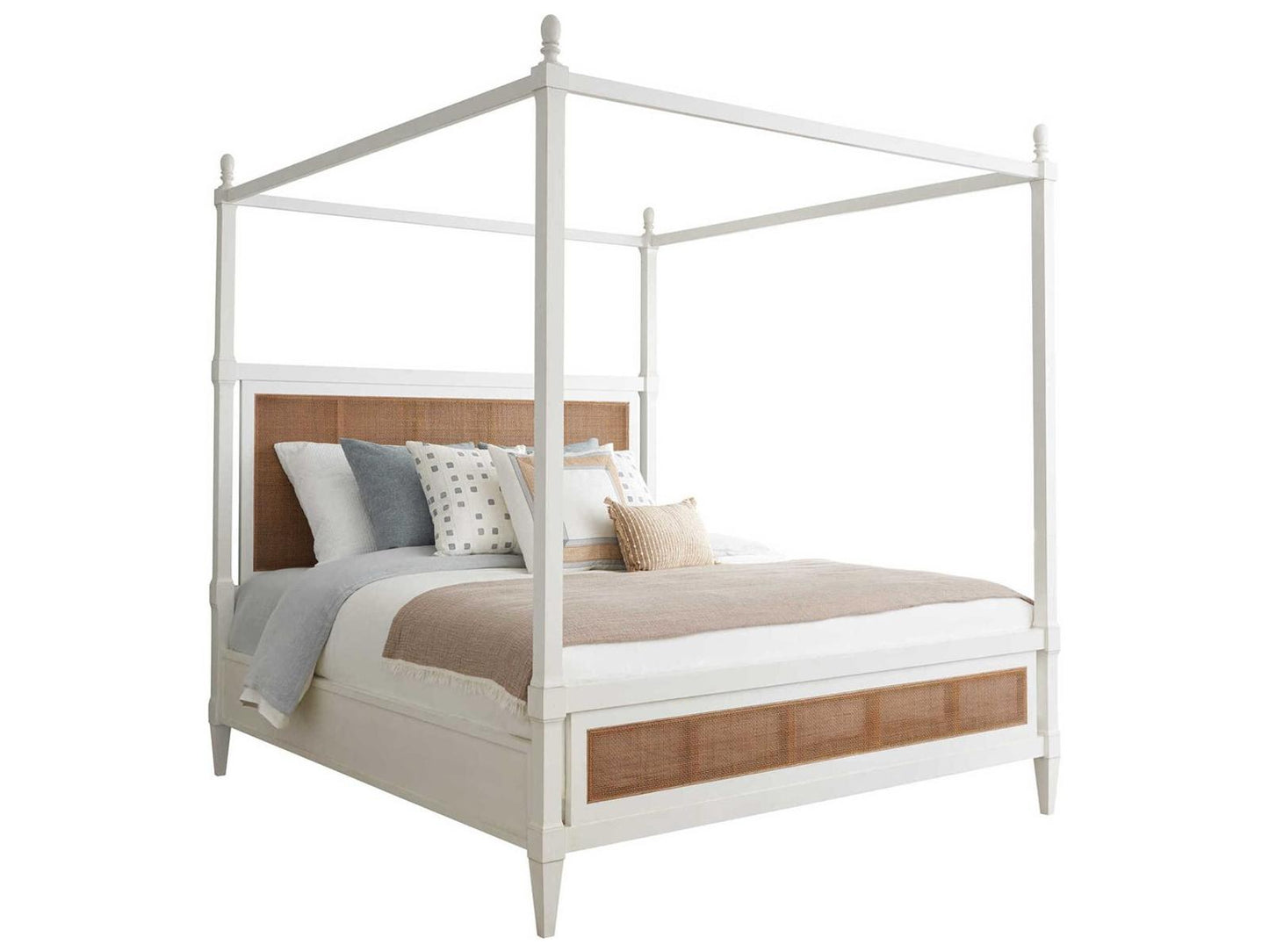Laguna King Strand Poster Bed in Tides White with Woven Cane
