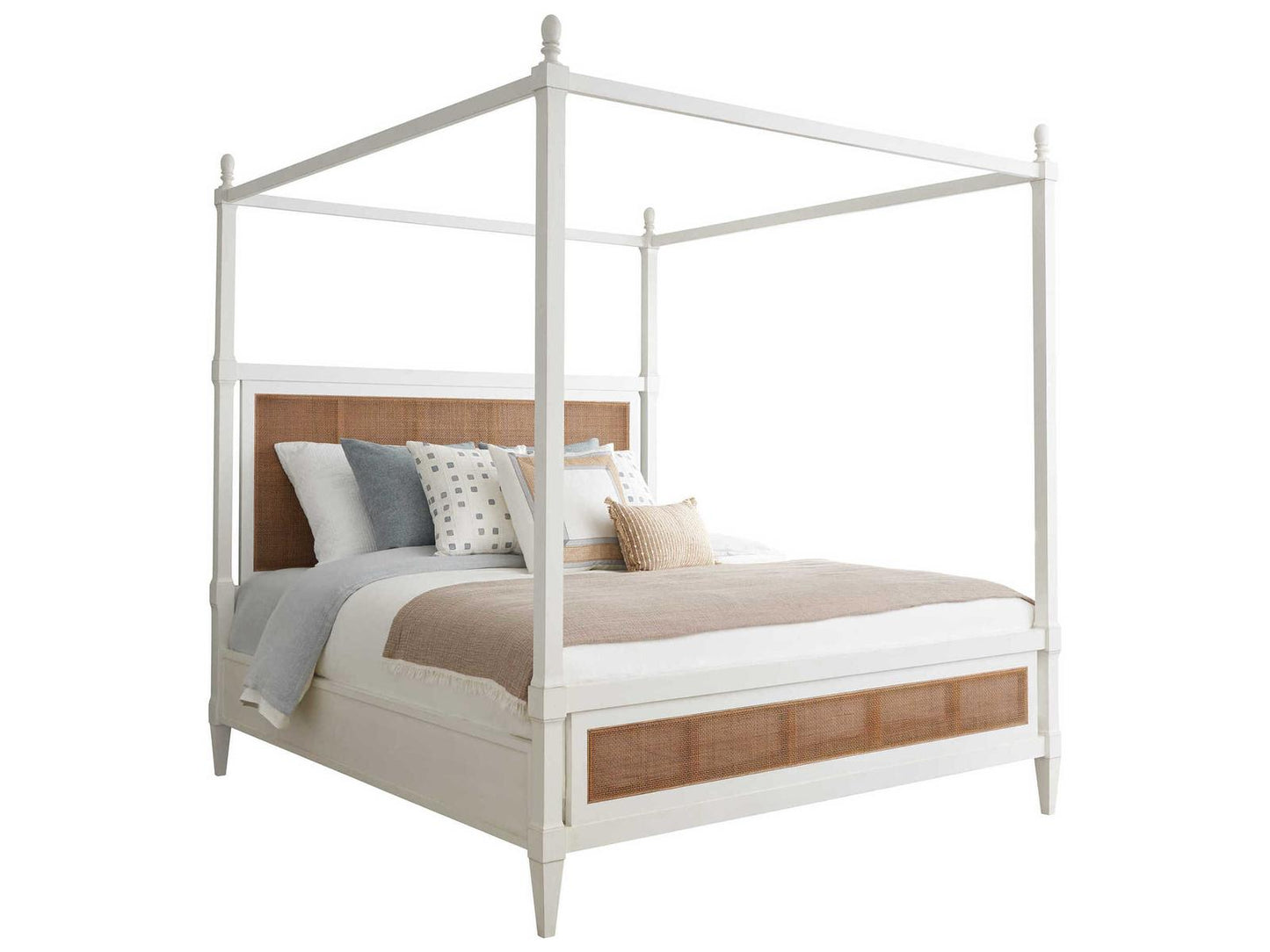 Strand California King Poster Bed with Removable Canopy in Linen White