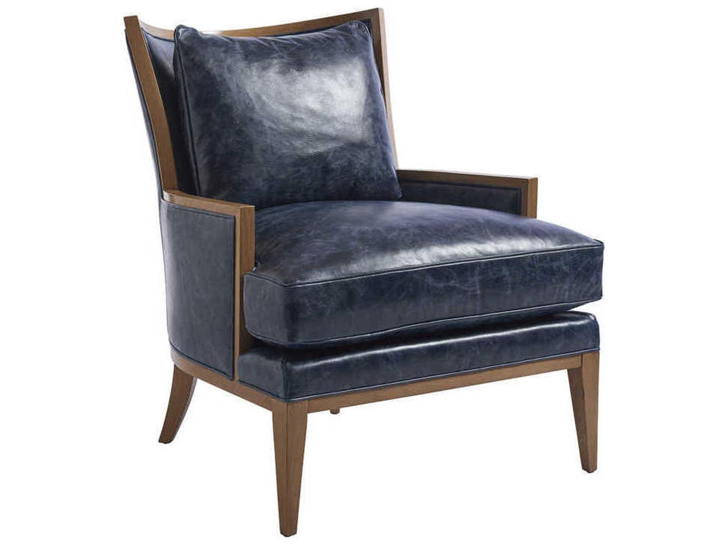 Atwood Blue Leather Accent Chair with Laguna Sands Finish