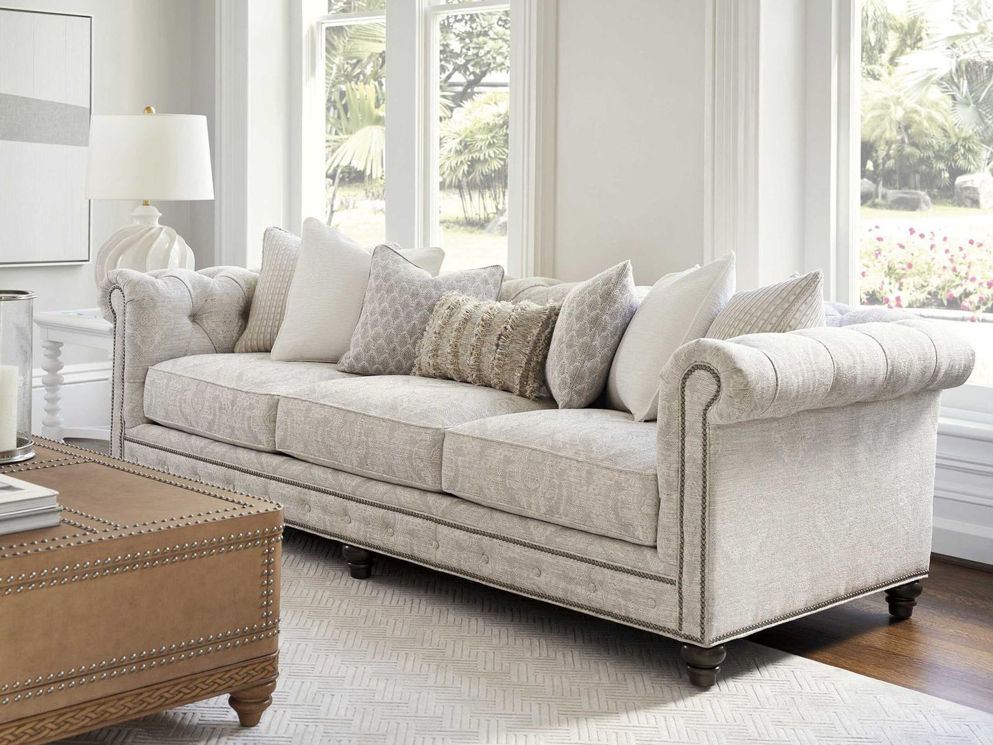 Carmen 3-Seat Upholstered Sofa with Tufted Back and Nailhead Trim