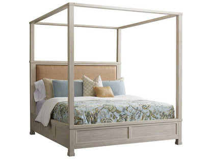 Newport Shorecliff Canopy California King Bed in Sailcloth Wood and Raffia