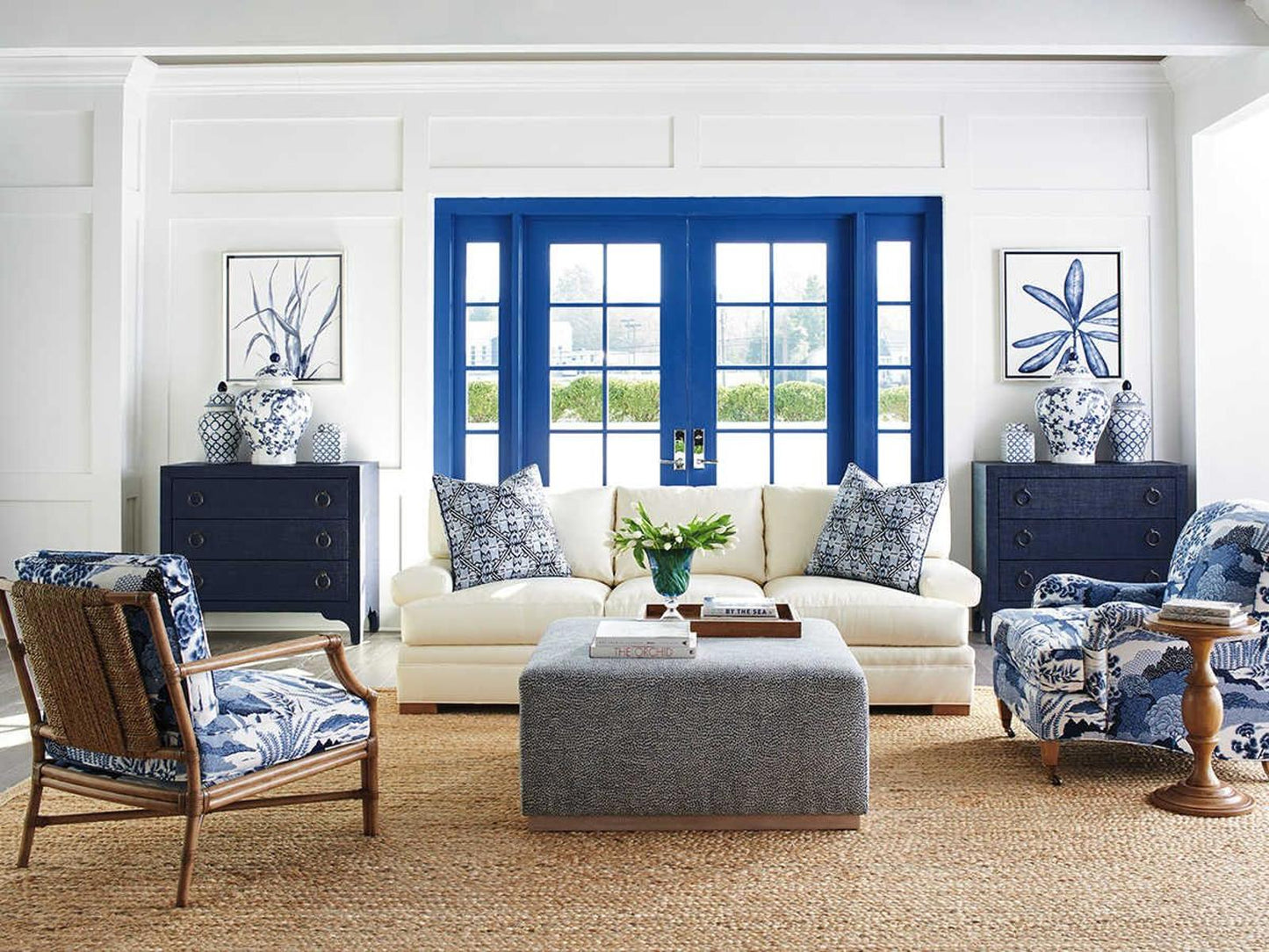 Balboa Island Raffia Hall Chest Newport Collection in Marine Blue