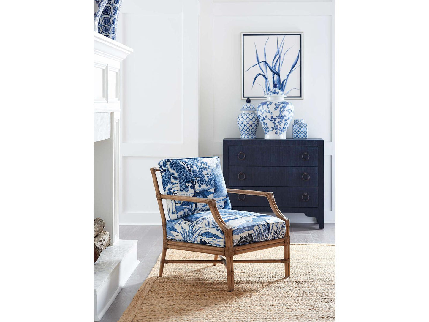 Balboa Island Raffia Hall Chest Newport Collection in Marine Blue