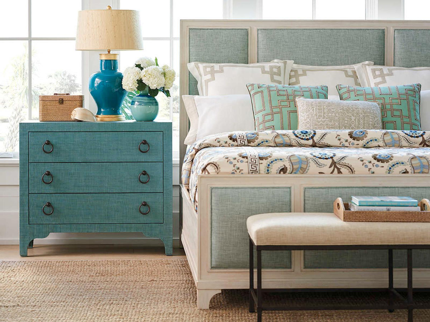 Newport Balboa Island Raffia Hall Chest in Seaglass