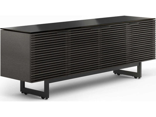 Corridor Louvered Wood Media Console in Charcoal Stained Ash