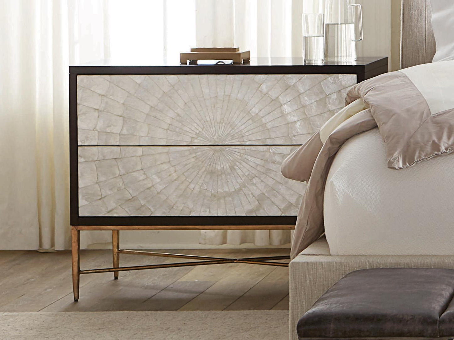 Interiors Adagio Two-Drawer Nightstand with Capiz Shell Fronts