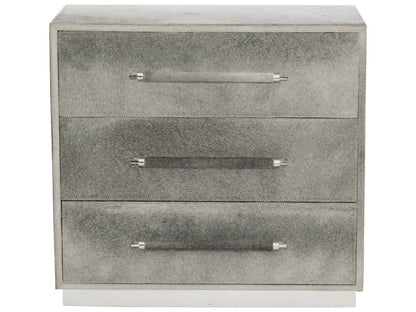 Interiors Parkin 3-Drawer Hair-on-Hide Nightstand with Stainless Steel Base