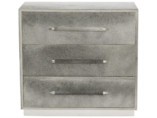 Interiors Parkin 3-Drawer Hair-on-Hide Nightstand with Stainless Steel Base