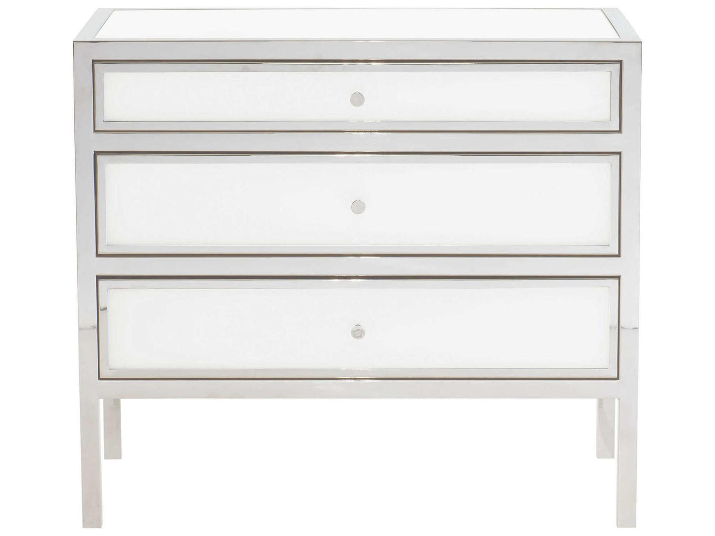 Blanca 3-Drawer Nightstand Polished Stainless Steel and Snow Glass