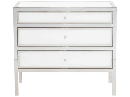 Blanca 3-Drawer Nightstand Polished Stainless Steel and Snow Glass