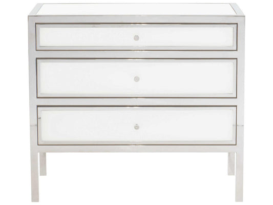 Blanca 3-Drawer Nightstand Polished Stainless Steel and Snow Glass