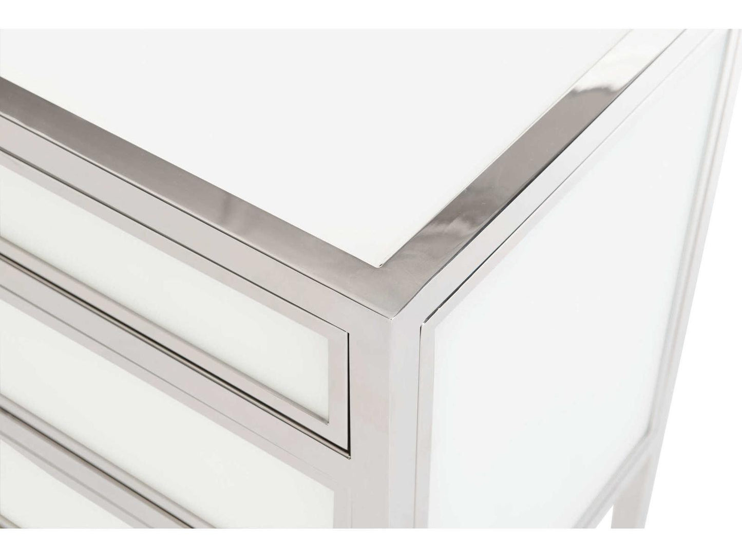 Blanca 3-Drawer Nightstand Polished Stainless Steel and Snow Glass