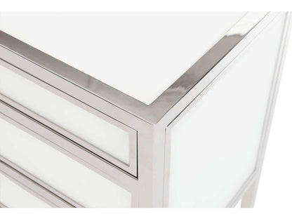 Blanca 3-Drawer Nightstand Polished Stainless Steel and Snow Glass