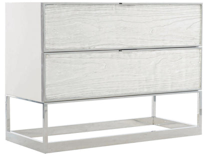 Parkhurst 2-Drawer Nightstand in High Sheen White Lacquer and Stainless Steel