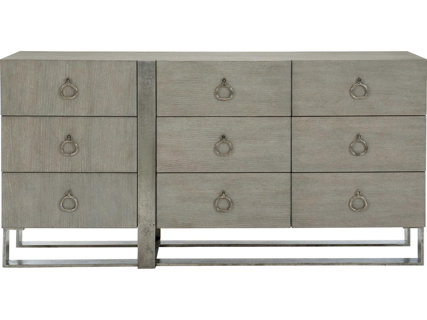 Linea 9-Drawer Dresser in Cerused Greige and Textured Graphite