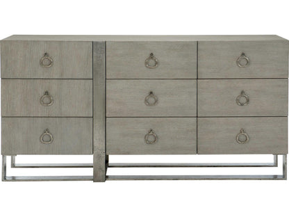 Linea 9-Drawer Dresser in Cerused Greige and Textured Graphite