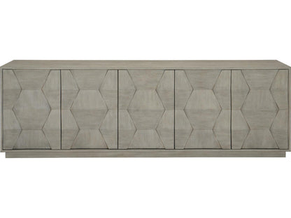Linea Entertainment Credenza with 5 Push-to-Open Doors in Cerused Greige