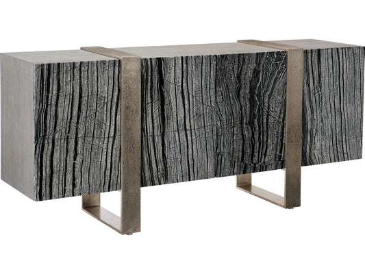Linea 4-Door Entertainment Sideboard in Black Forest Marble and Graphite
