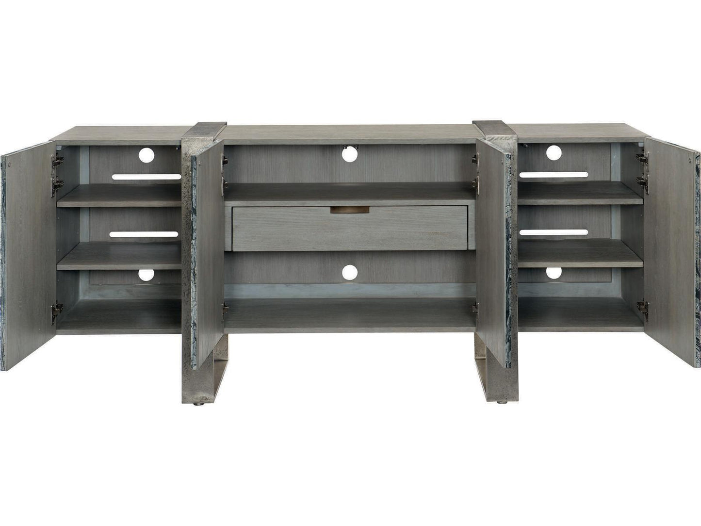 Linea 4-Door Entertainment Sideboard in Black Forest Marble and Graphite