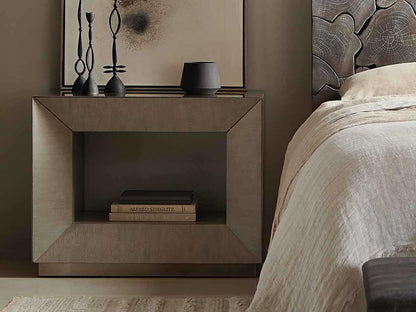 Interiors Trane Nightstand in Tarnished Nickel and Cerused Greige