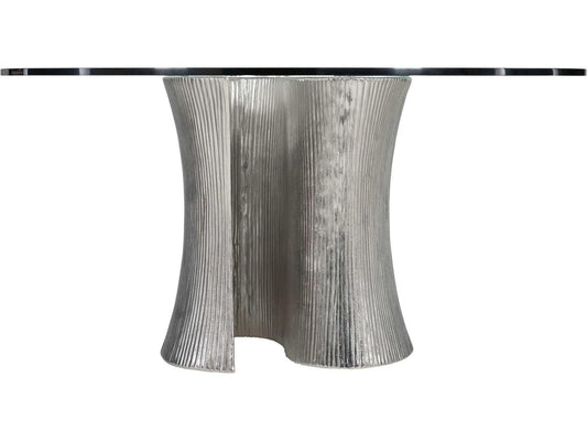 Interiors Serpentine Round Glass Dining Table with Bright Nickel Base