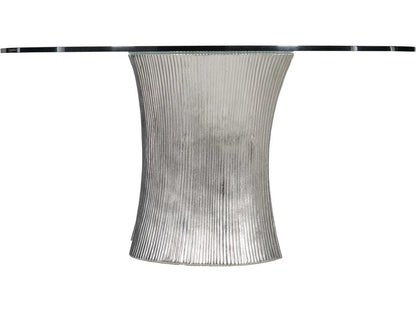 Interiors Serpentine Round Glass Dining Table with Bright Nickel Base