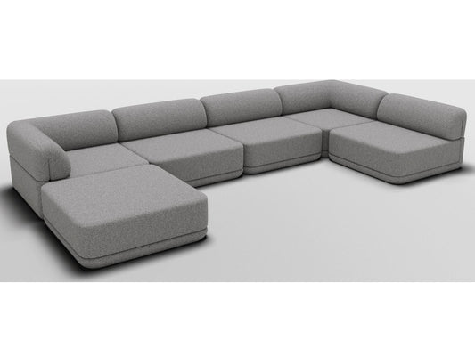 Cube Low Mix Ottoman 4-Piece Modular Grey Boucle Sectional Sofa