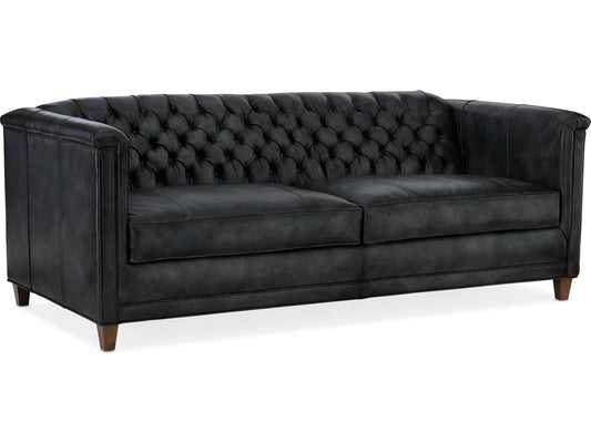 Jaden Tufted Leather Stationary Sofa with 8-Way Hand Tied Construction