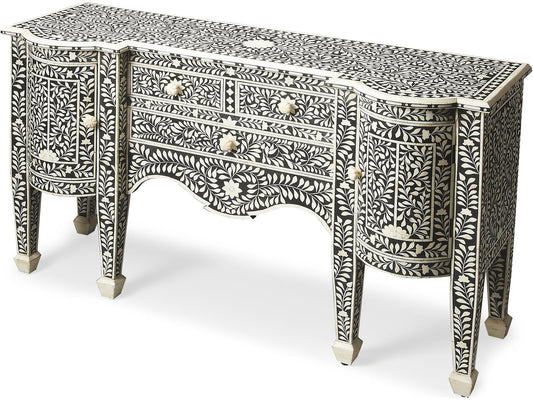 Vivienne Rectangular Bone Inlay Buffet in Black with Three Drawers